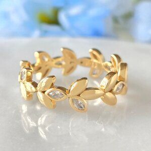 Gold Leaf Eternity Band Ring - Charmed Aroma Bohemian 925 Sterling Silver